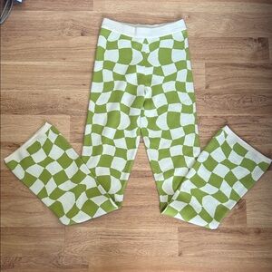 Green & White Checker Knit Lounge Soft Stretch Pants